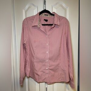 Talbots Stretch - Women's Button Up Shirt Long Sleeve Pink & White Stripe